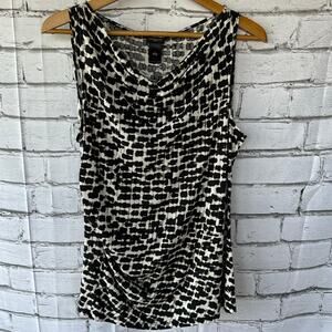 Preowned Ann Taylor Sleeveless Drape Neck Tank Shell Large Black Beige White